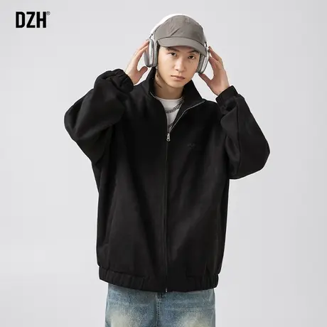 青少年麂皮绒休闲外套男高级感痞帅春秋款2023年新款黑色立领夹克商品大图