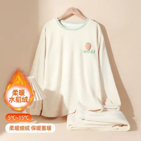 熳洁儿保暖亲肤卡通印花居家服加绒加厚水貂绒睡衣套装可外穿商品大图