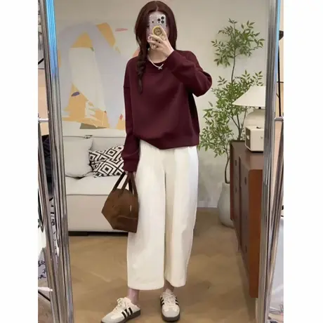 红色洋气加绒短款卫衣女2025新款爆款小个子超火减龄圆领上衣早秋商品大图