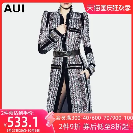 aui欧美风外套女中长款2022秋冬新款女装欧货名媛时尚银灰色大衣图片