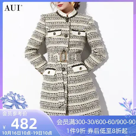 AUI气质名媛撞色小香风外套女冬2023新款高端御姐修身中长款大衣图片