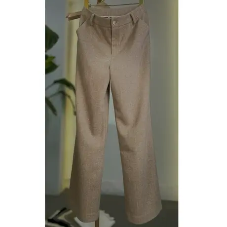 心语泉时尚羊毛高腰阔腿裤女2023秋冬新款气质百搭显瘦垂顺休闲裤图片