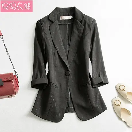 2023秋装新款七分袖小西服格子女上衣韩版薄款西装短款外套小个子图片