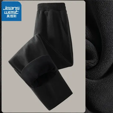 VR真维斯黑色直筒裤女秋冬季2023新款灯芯绒阔腿裤加绒加厚休闲裤图片