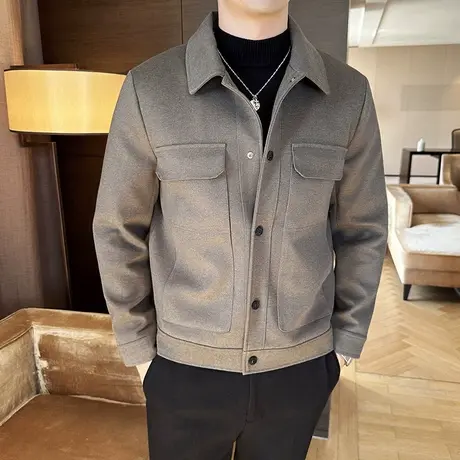 星空毛呢子夹克男秋冬夹棉加厚保暖短款外套修身痞帅大口袋西服潮商品大图