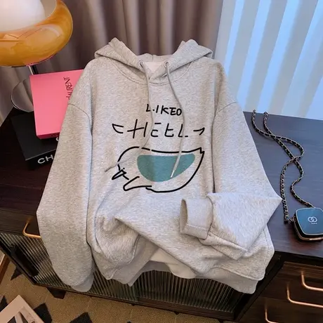 秋冬装加绒加厚连帽卫衣女韩版百搭宽松大码bf慵懒风上衣外套潮图片