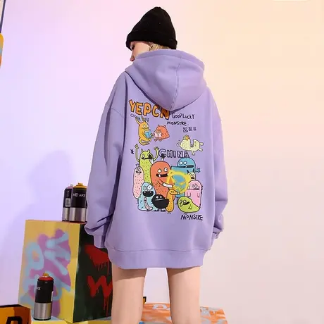 YEP连帽卫衣女宽松韩版hiphop春秋薄款慵懒风上衣原创小众潮牌商品大图