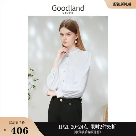 Goodland美地女装2023春季蕾丝镂空衬衫上衣内搭商品大图