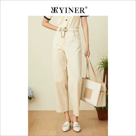 YINER音儿专柜女装2022夏季新款明线装饰直筒休闲裤商品大图