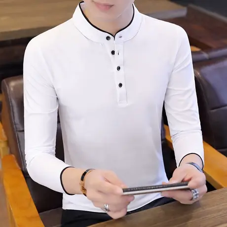 春季纯棉纯色长袖T恤男立领韩版修身打底衫秋衣卫衣立领潮流薄款商品大图