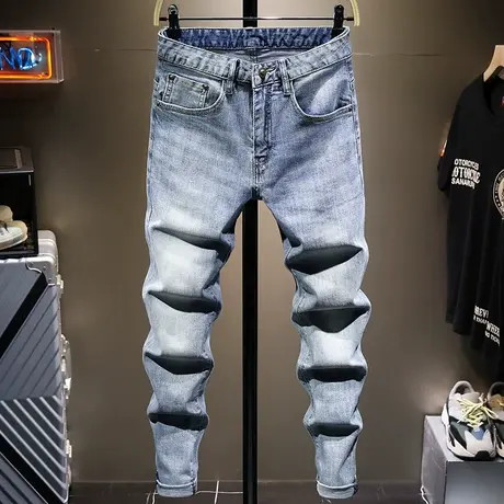 夏季薄款浅色高档牛仔裤男韩版潮流男士休闲长裤子男生简约百搭款商品大图