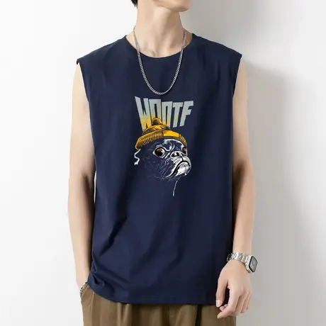 男士背心纯棉无袖t恤潮牌夏季薄款健身跨栏运动篮球坎肩宽肩汗衫商品大图