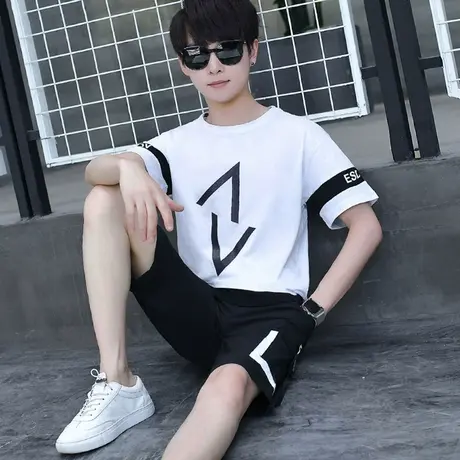 初中学生棉感短袖T恤男套装夏季帅气大童男装一套青少年男孩衣服图片