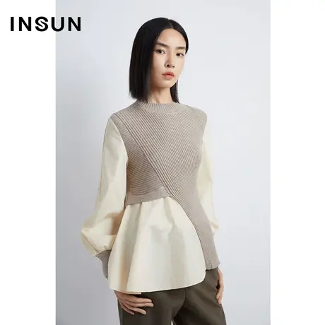 INSUN恩裳秋季假两件羊毛针织衫商品大图