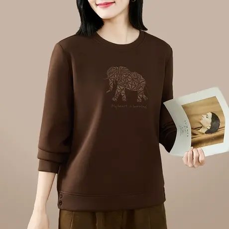 圆领正肩卫衣女春秋2024年新款时尚休闲运动上衣洋气百搭长袖t恤图片