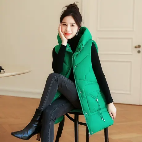 2023秋冬新款羽绒棉马甲女中长款宽松无袖背心厚外穿马夹外套棉衣商品大图