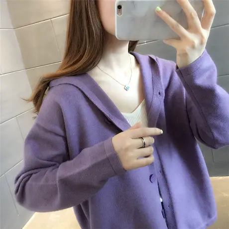 2023年新秋装款短款纯色针织开衫女外套毛衣宽松网红韩版外穿上衣商品大图