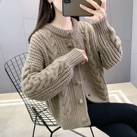 2023早春新款法式慵懒风短款开衫毛衣女秋冬打底港味复古chic上衣商品大图