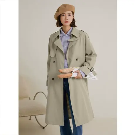 弥古卡其色长款风衣外套女春秋小个子宽松英伦风大衣美拉德穿搭商品大图
