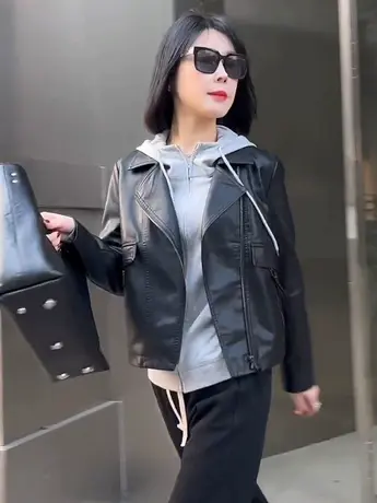 黑色百搭皮衣外套女春季2023新款爆款今年流行高级感机车夹克上衣商品大图