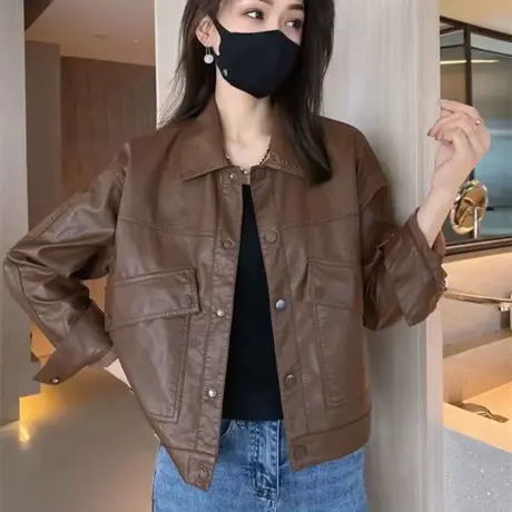 女士小皮衣外套洋气百搭短款2023新款潮ins早秋季女装皮夹克上衣商品大图