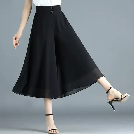 雪纺裙裤七分裤女夏季2023新款高腰大码宽松阔腿裤薄款垂感大脚裤商品大图