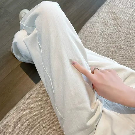 白色高腰窄版阔腿牛仔裤女小个子春秋宽松直筒百搭薄款垂感拖地裤商品大图