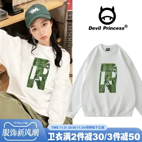 港味vintage复古原宿风白色卫衣女宽松韩版小众ins风潮牌加绒上衣商品大图