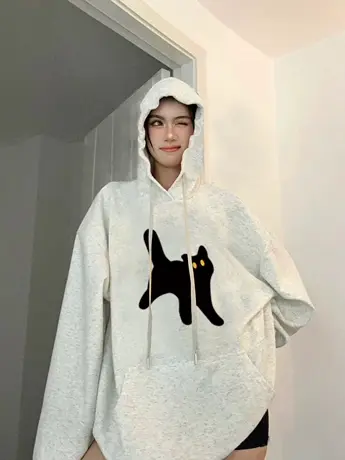 美式复古chic卫衣女秋大码宽松薄款连帽百搭上衣ins潮高级感外套商品大图