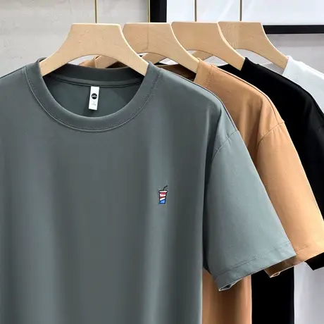 趣味刺绣短袖t恤男装2023年新款夏季圆领T恤潮牌韩版宽松男士上衣商品大图