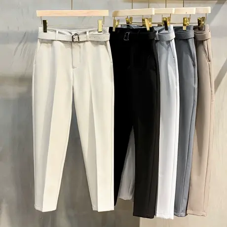丝光春夏季休闲西裤男九分垂感小西裤修身薄款直筒潮流韩版长裤子图片