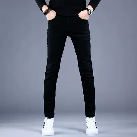 男士纯黑色牛仔裤男款2023新款裤子修身小脚弹力百搭高端休闲男裤商品大图