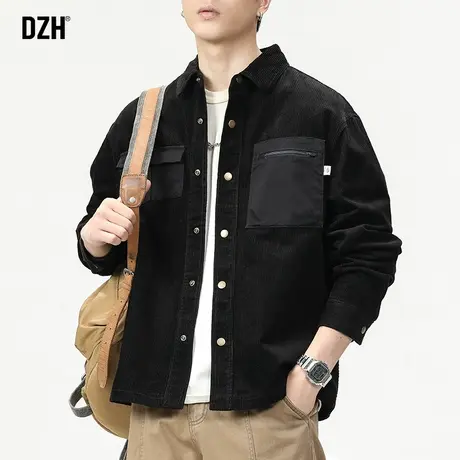 男士灯芯绒黑色衬衫男高级感潮牌高街外套秋季男装2024年新款衬衣商品大图