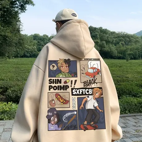 hiphop潮牌高街卫衣男春秋款重磅宽松美式复古潮流连帽外套上衣服商品大图