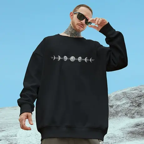 简约oversize港风圆领NASA卫衣男潮牌ins大码男装秋冬款加绒加厚图片