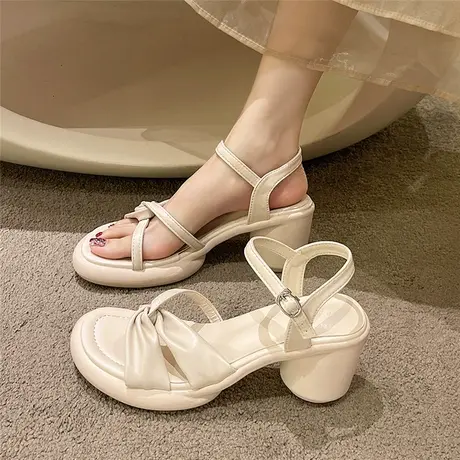 凉鞋女2023年新款春夏季时尚百搭粗跟仙女风配裙子复古法式高跟鞋商品大图