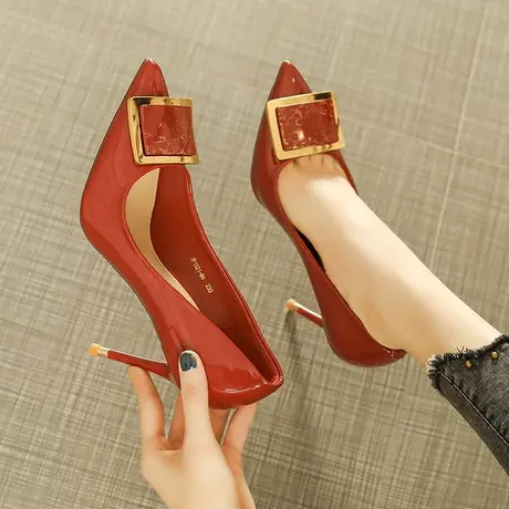 法式超高跟鞋女细跟2024春季新款性感红色结婚鞋名媛宴会尖头单鞋图片