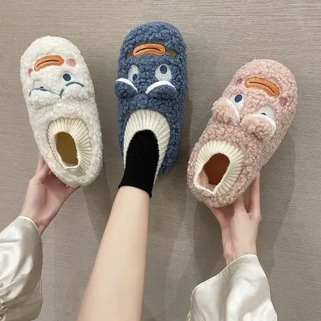 冬天棉拖鞋女包跟可爱毛绒家居情侣厚底冬季月子鞋室内保暖毛拖鞋商品大图