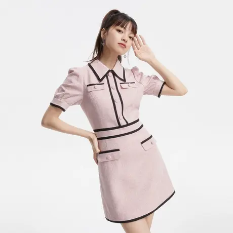 莱茵2023夏季新款拼色收腰气质小香风女式连衣裙朗姿旗下奥莱商品大图