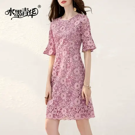 【1件7.9折】冬季新品时尚女装简约修身百搭显瘦蕾丝连衣裙商品大图