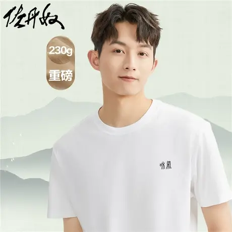 佐丹奴230g重磅T恤男纯棉针织篆书国风刺绣圆领短袖男夏18023613图片
