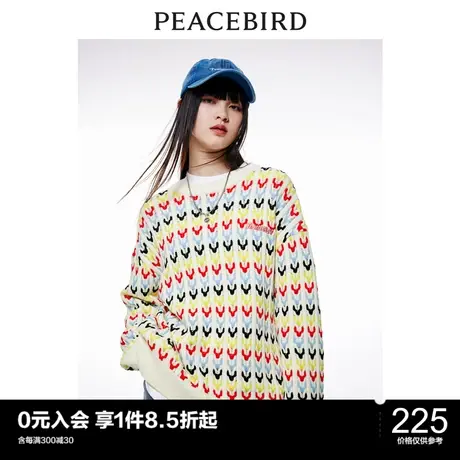 太平鸟满印提花圆领毛衣女秋冬新款加厚线套衫内搭时尚针织衫图片