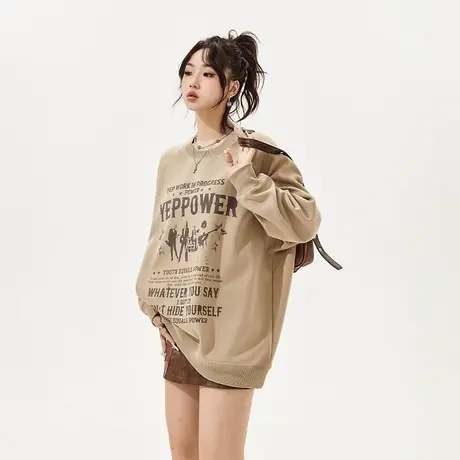 【好物体验专享】YEP美式复古灰绿色宽松oversize卫衣女加绒2023图片