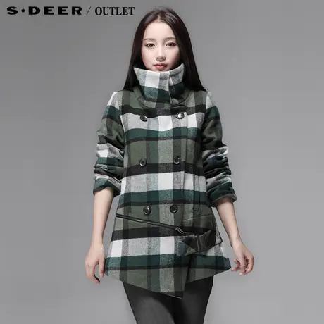 【新品】sdeer圣迪奥专柜正品女装冬简约格纹休闲羊毛大衣3481793图片