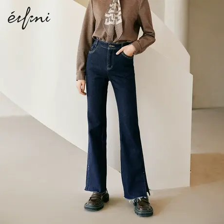 【商场同款】伊芙丽2021年新款冬高腰复古微喇牛仔裤女1CB152491图片