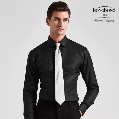 Hongbond/红邦创衣新款竹纤维免烫黑色衬衫男长袖衬衣商务修身潮图片