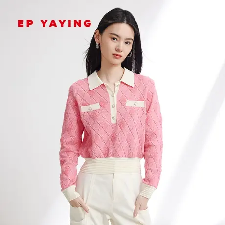 EP YAYING雅莹女装 polo领菱格双色提花针织 2024春装新品9542A商品大图