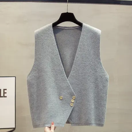 v领针织开衫马甲背心女2024春秋新款宽松外穿马夹叠穿毛衣坎肩潮图片