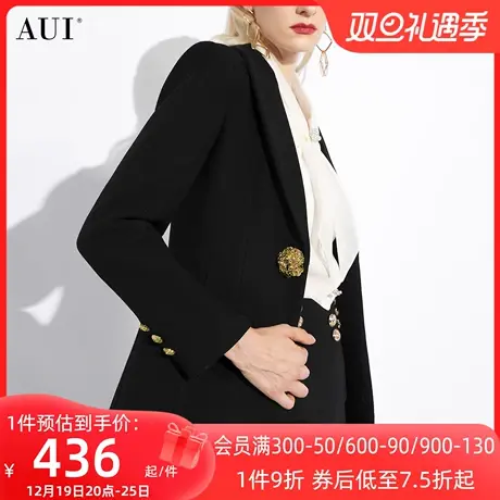 AUI黑色通勤职业毛呢西装外套女冬2023新款气质修身短款呢子西服商品大图