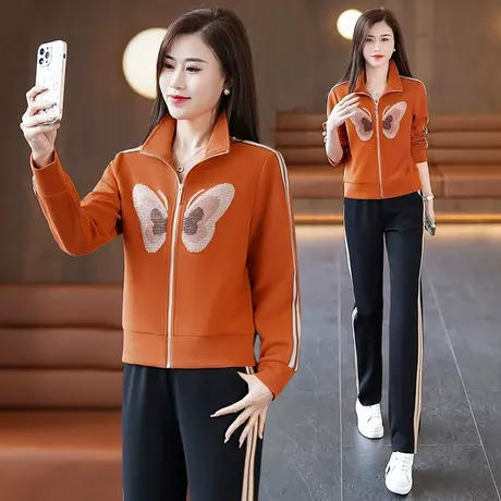 短款卫衣套装女春秋2024年新款时尚修身显瘦直筒裤休闲运动两件套商品大图